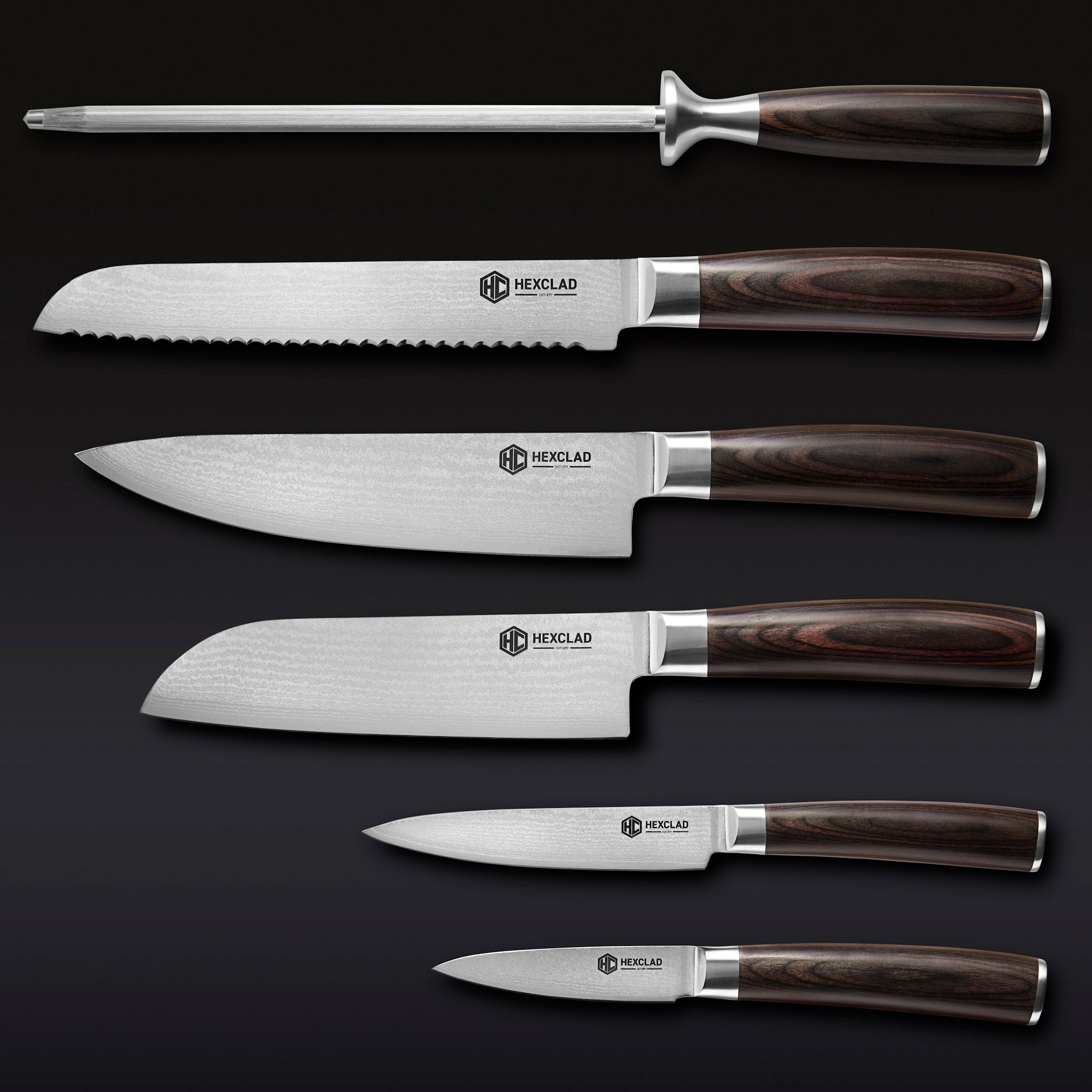 Damascus Steel Knife Set, 7-pc (Espresso)
